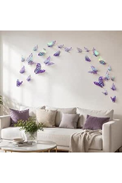 The Bros 3D Butterfly Wall Decals Stickers - 36 Pcs Metallic Hollow-Out Art D...