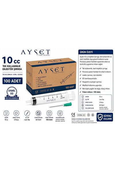 AYSET ENJEKTÖR Ayset 10cc 3 Parça Yeşil Uçlu Enjektör (100 Adet)