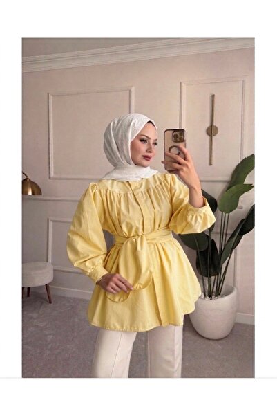 Bahar Altundemir Waist Belted Poplin Fabric Hijab Women's Shirt