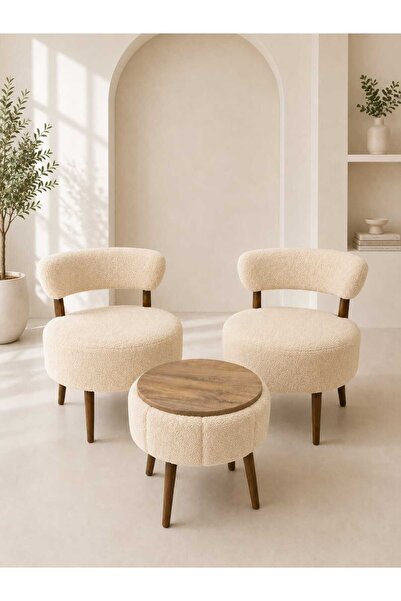 Yuems home LARA İKİLİ BERJER SEHPA SETİ (KREM)