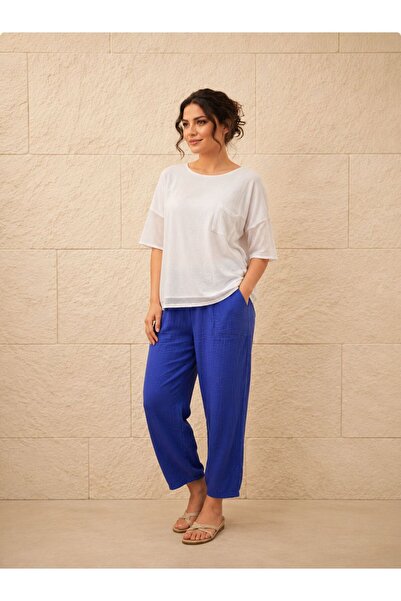 AGORATEKSTİL Women's Linen Cotton Fabric Mesh Pocket Trukavar Sleeve Blouse a...