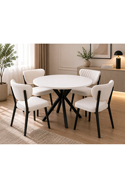Cosargroup ELMA Sandalye 90X90 ÇAP Yemek Masası Mutfak Masası 4 Kişilik Masa ...