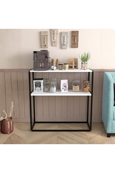 Vivendo Masă consola decorativa cu 2 rafturi, 90x90x33,5 cm, efect stejar și ...