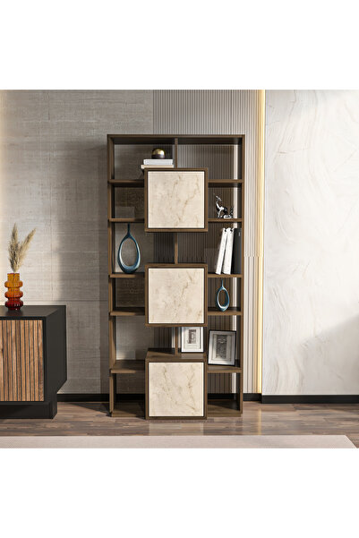 Decorotika MONACO KİTAPLIK CEVİZ TRAVERTEN