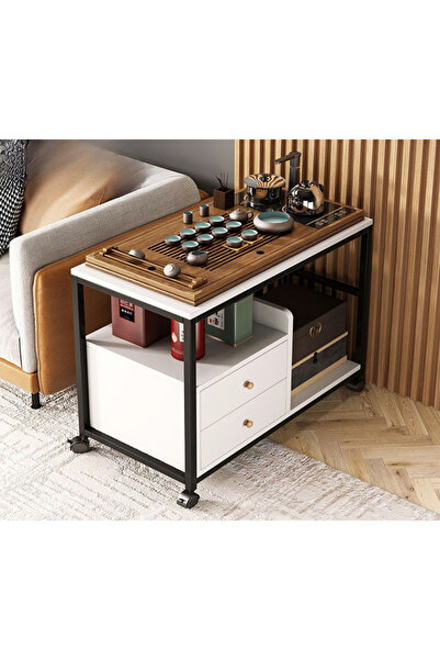 Generic Modern Coffee Table with 2 Drawers and Open Storage Shelves, Mobile W...