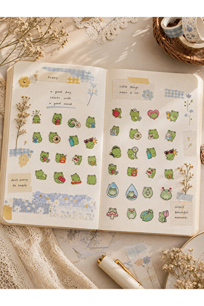 WhimsyWhite مجموعة ملصقات كاواي فروج مود - صفحةان مقاس 12×16 سم |   ملصقات دف...