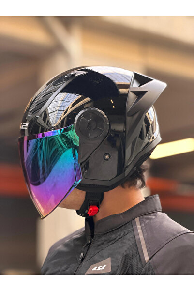 LS2 AIRFLOW 2 PARLAK SİYAH KASK (GÖKKUŞAĞI VİZÖR + SPOILER)