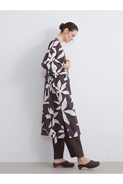 LC Waikiki Brown Shawl Collar Patterned Oversize Women's Kimono