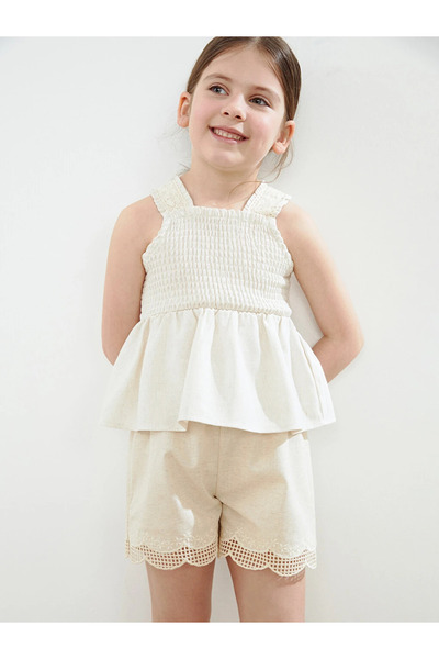 LC Waikiki Beige Basic Strappy Girls' Blouse