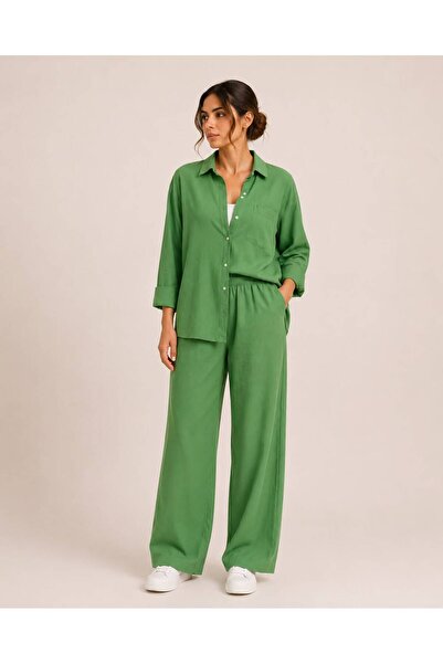 Rouge basıc Ayrobin Loose Shirt and Pants Two-Piece Set