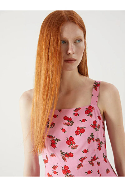 LC Waikiki Pink Square Neck Floral Dress