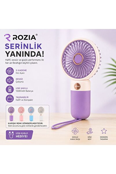 ROZIA USB Şarjlı Mini El Vantilatörü Taşınabilir Masaüstü Fan 3 Kademeli Sessiz Soğutucu - KARIŞIK RENK
