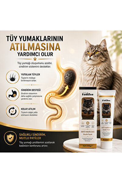 Patizoo Premium Sterile Kedi Malt Macunu 100 g | Tüy Sağlığı Desteği, Tüy Yumağı Kontrolü, Vitamin ve Mineral Destekli, Kısırlaştırılmış Kediler İçin Uygun