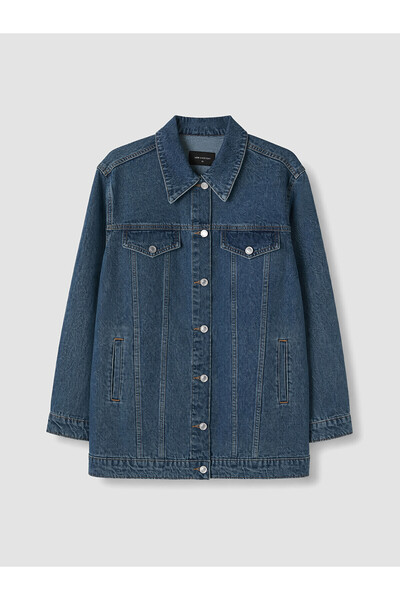 LC Waikiki Nevavm Shirt Collar Oversize Women's Jean Jacket with a Difference