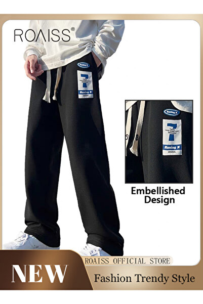 ROAISS Men's Sports Long Pants Waffle Fabrics Loose Fit Casual Pants Men Stra...