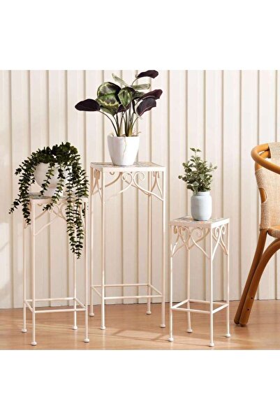 PAN HOME Medley 3-piece Square Metal Planter Stand - White