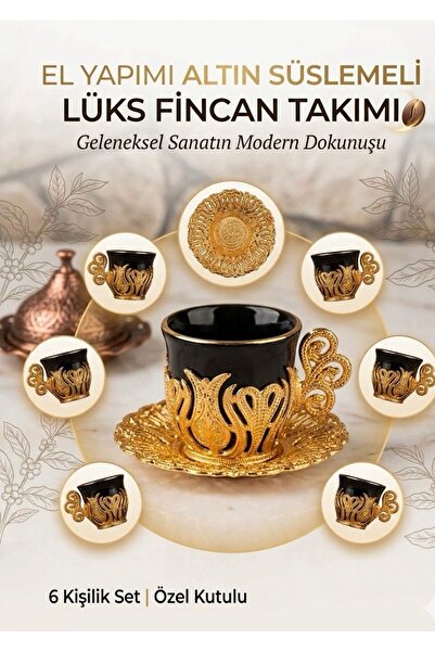 Bakır Center Porcelain Coffee Cup Set Copper Flower Patterned Cup Set Set of ...