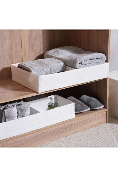 PAN HOME صندوق تخزين قابل للطي من إيزي بقسمين 34×51×10 سم - أبيض
