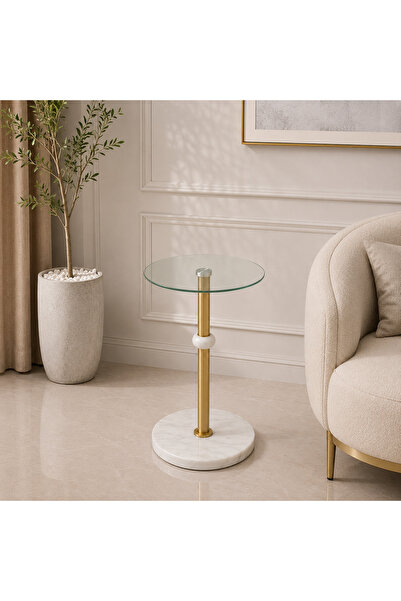 N.zone طاولة جانبية فاخرة بتصميم عصري ✨ سطح زجاجي أنيق مع قاعدة رخامية ثابتة ...