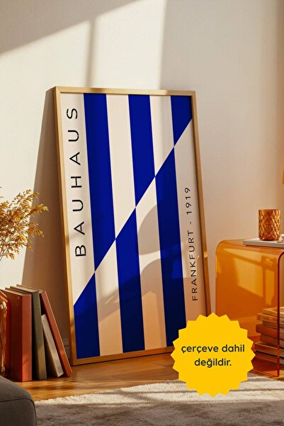 fuart.co Bauhaus Frankfurt Lacivert Çizgiler Çerçevesiz Poster, Duvar Posteri