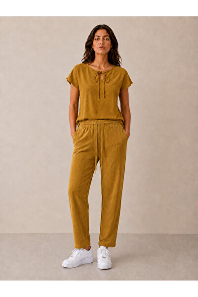 just wear zt Women's Loose Blouse and Straight-Leg Pants Set Casual Comfortab...
