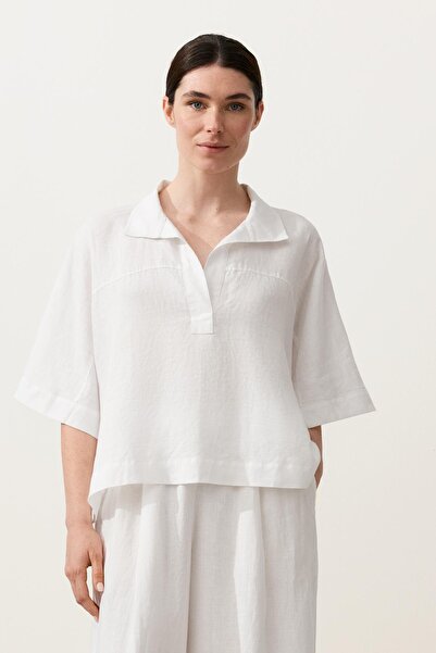 Oysho Oversize kısa kollu %100 keten gömlek