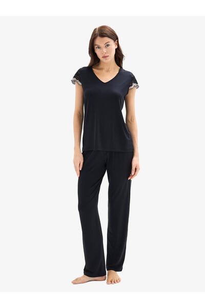 Blackspade Women's Short Sleeve V-Neck Black Pajama Set C3T0N025