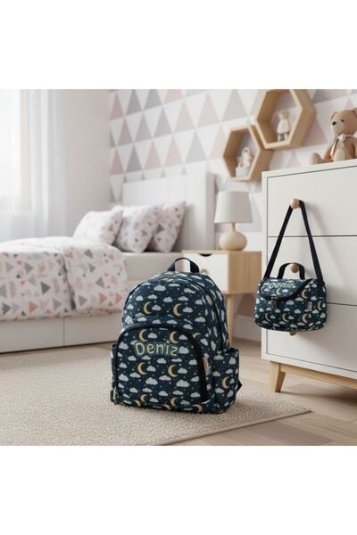 Hevi Kids HeviKids Kişiye Özel İsimli 2'li Çocuk Çanta Seti - Bulut Ay