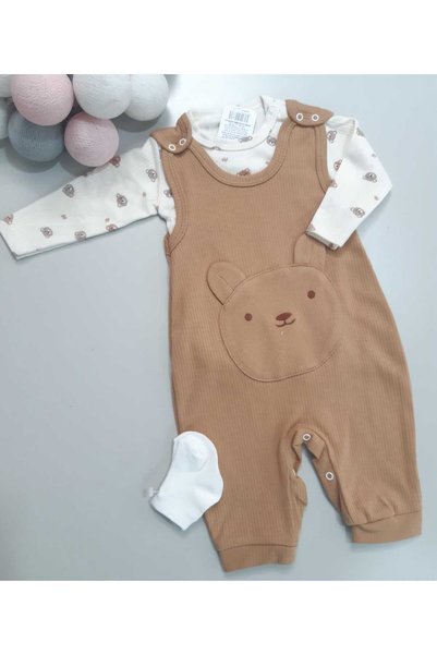 Sönmez Baby BÜYÜK KAFA AYICIK PENYE SALOPET TULUM BLUZLU ÇORAPLI ÜÇLÜ BEBE TA...