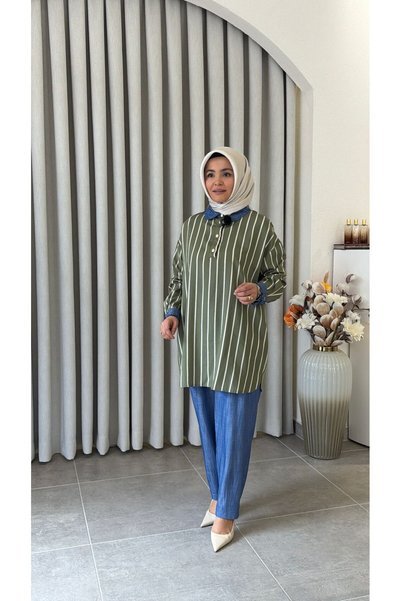 Tığ Triko Green Suit with Ruffled Collar and Pants