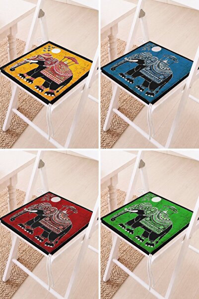 Home Set of 4 Ethnic Elephant Patterned Lace-Up Chair Cushions