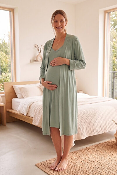 Miss Dünya Lissa Luna Maternity and Postpartum Dressing Gown and Nightgown Se...