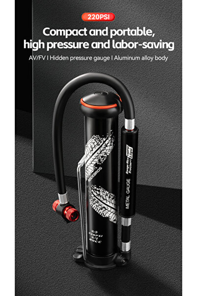ROCKBROS 220 PSI Metal Göstergeli T-Tipi Mini Bisiklet Pompası – 170g Ultra H...