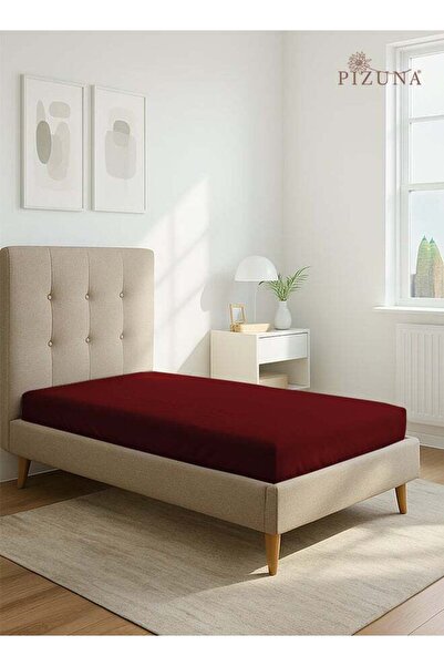 PIZUNA Pure Combed Cotton Fitted Bedsheet Single 90x200 cm, Rio Red, 400 Thre...