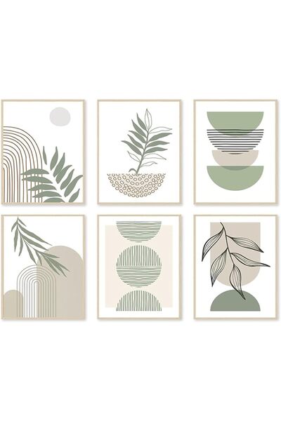ESSESORIES Sage Green Boho Abstract Geometric Boho Leaf Aesthetic Poster Wall...