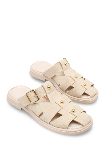 Ymn ayakkabı Layer Women's Beige Suede Buckle-Strap Comfortable Closed-Front ...