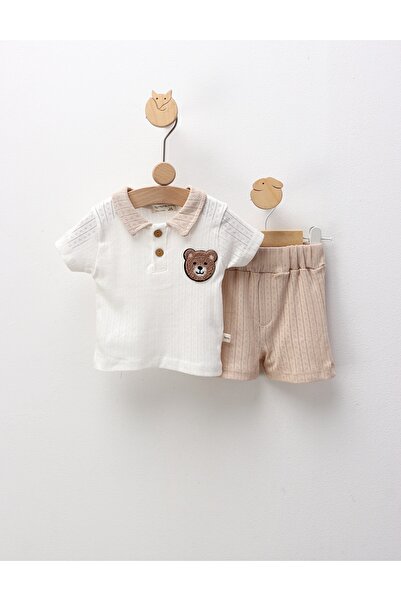 MiniKids Летен костюм, Мечешко лице, кремавобял