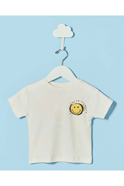 REDTAG Infant Boys Cream Smiley Graphic T-Shirt
