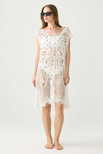 C&City Butterfly Motif Knitwear Beach Dress White