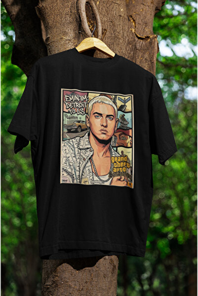 MG تي شيرت قطني مطبوع عليه EMINEM برقبة دائرية ومقاس كبير للجنسين