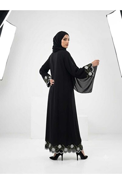 Noor al dhuha Green floral Embroidery Abaya - Korean Nida