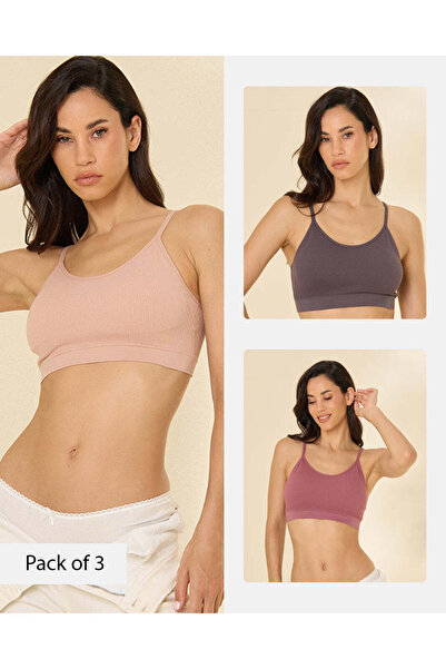 REDTAG Women's 3-Pack Seamless Rib Comfort Bras