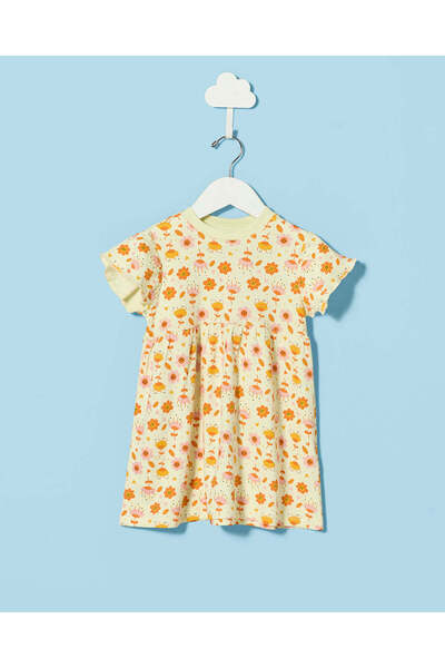 REDTAG Infant Girls Yellow Printed Casual Dress