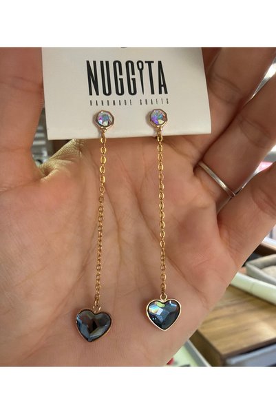 Nuggita أقراط من الفولاذ على شكل قلب أزرق 7 سم