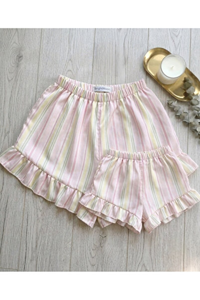 bright moon Mother-Daughter Matching Ruffled Satin Shorts Set