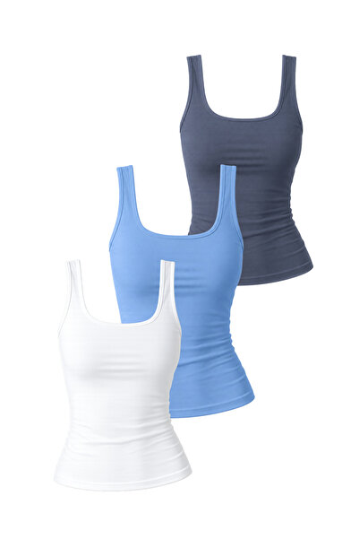 DI LORIA Women's Thick Strap 95% Cotton Lycra Blouse Undershirt - Set of Thre...