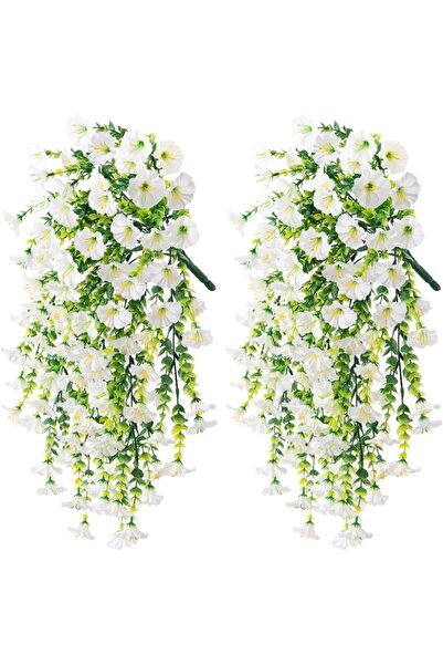 Choice7 2Pcs White Artificial Hanging Flowers Plants Faux Silk Purple Morning...