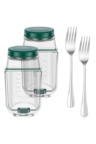 Choice5 2 green with fork Salad Pod Leakproof Plastic Salad Box With Side-ope...