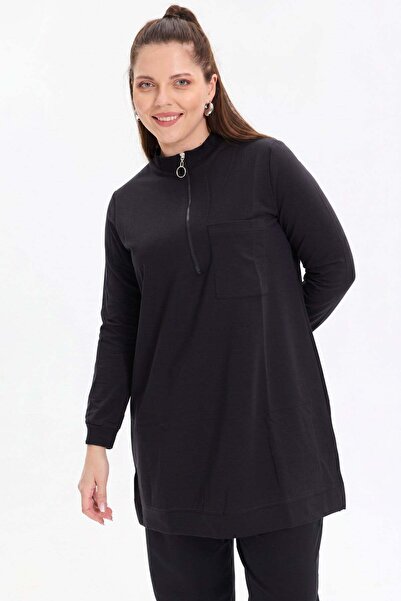 KADO OUTLET İki İplik Dik Yaka Fermuarlı Tek Cepli Tunik