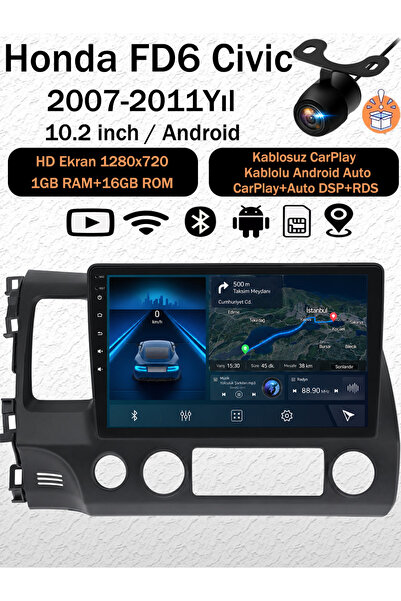 coni Honda Civic FD6 2007-2011 Uyumlu Android Navigasyon Multimedya Tesla Ekr...